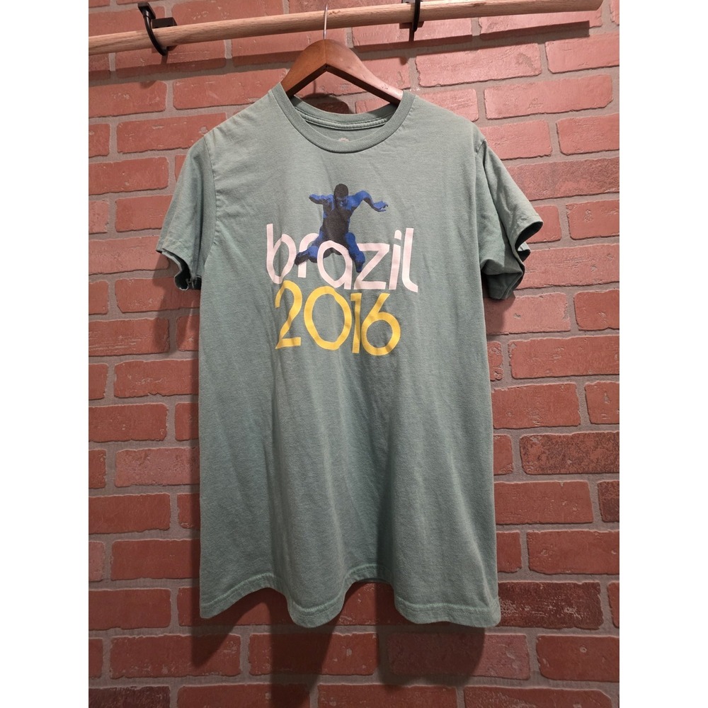 Brazil Soccer 2016 Mad Engine‎ Tee Shirt  Medium Green cotton  polyester  sku 98